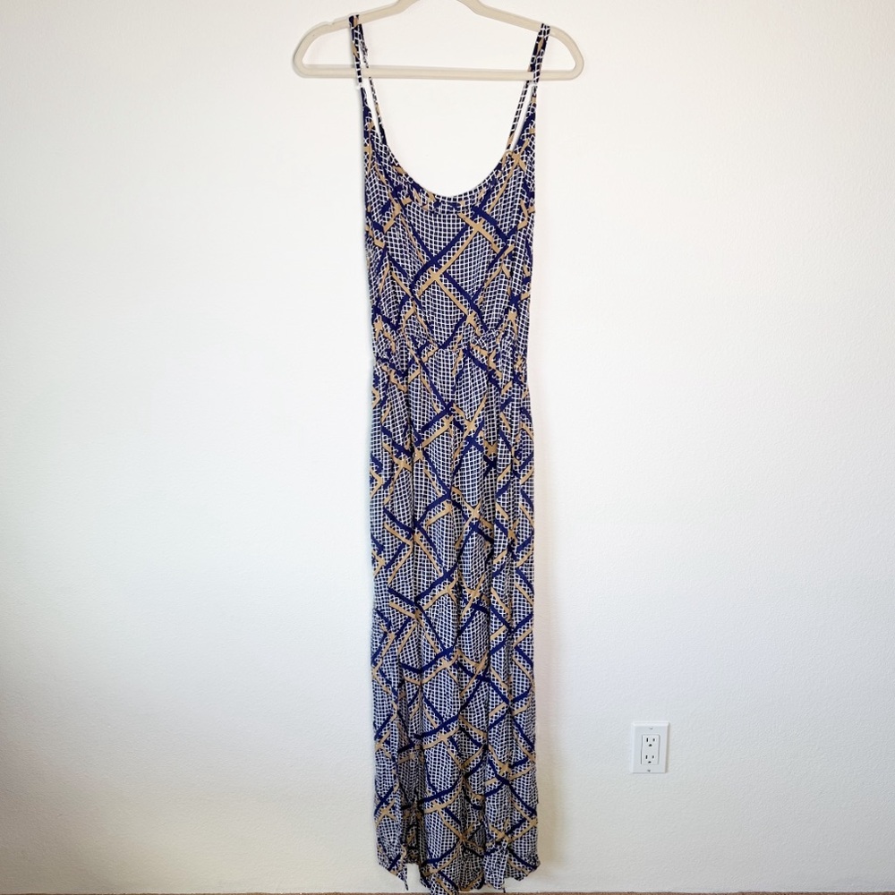 Ava‎ Sky Fighting Eel Printed Pockets Open Slit Leg Blue Jumpsuit Size Large